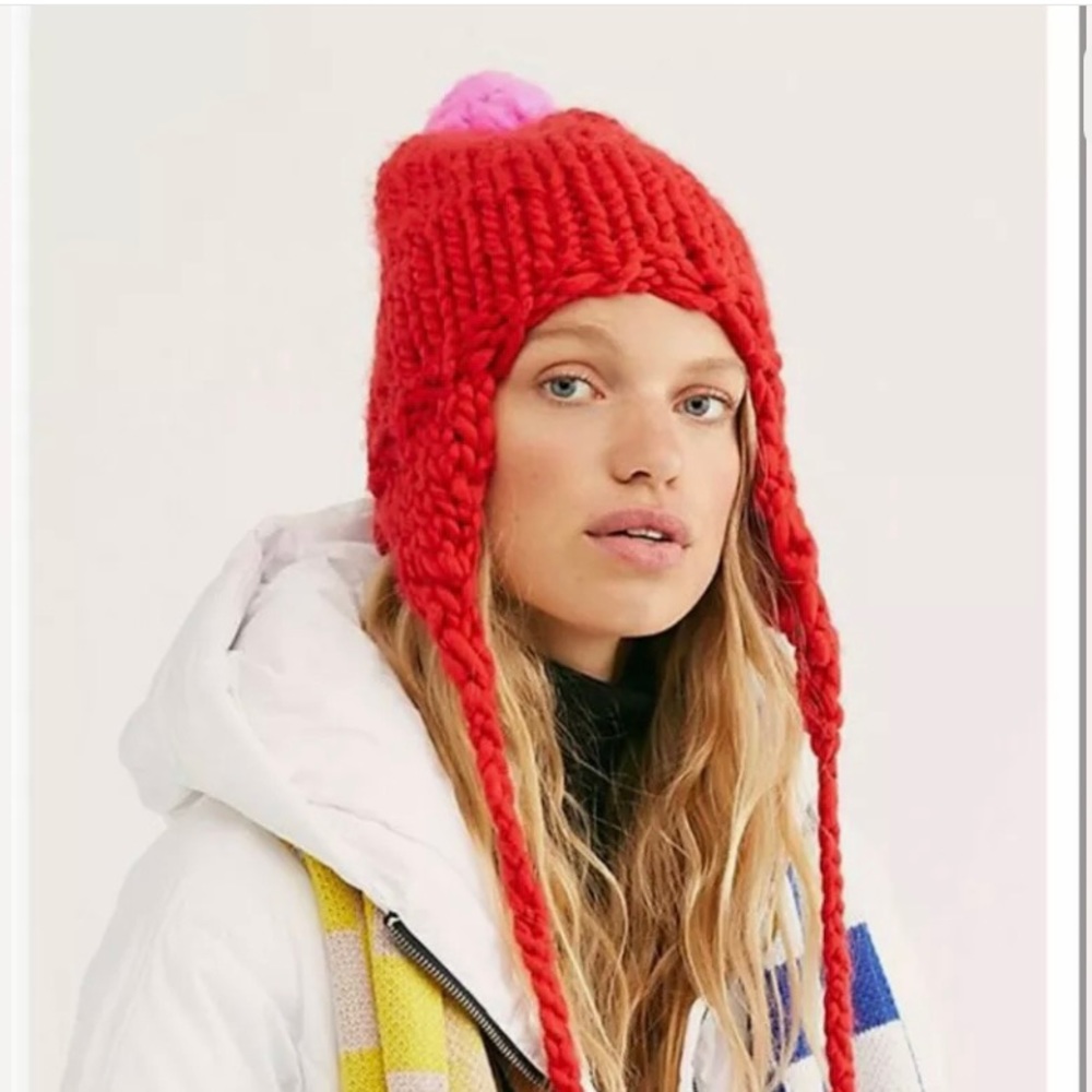 Free People Loopy Mango hand knit trapper hat